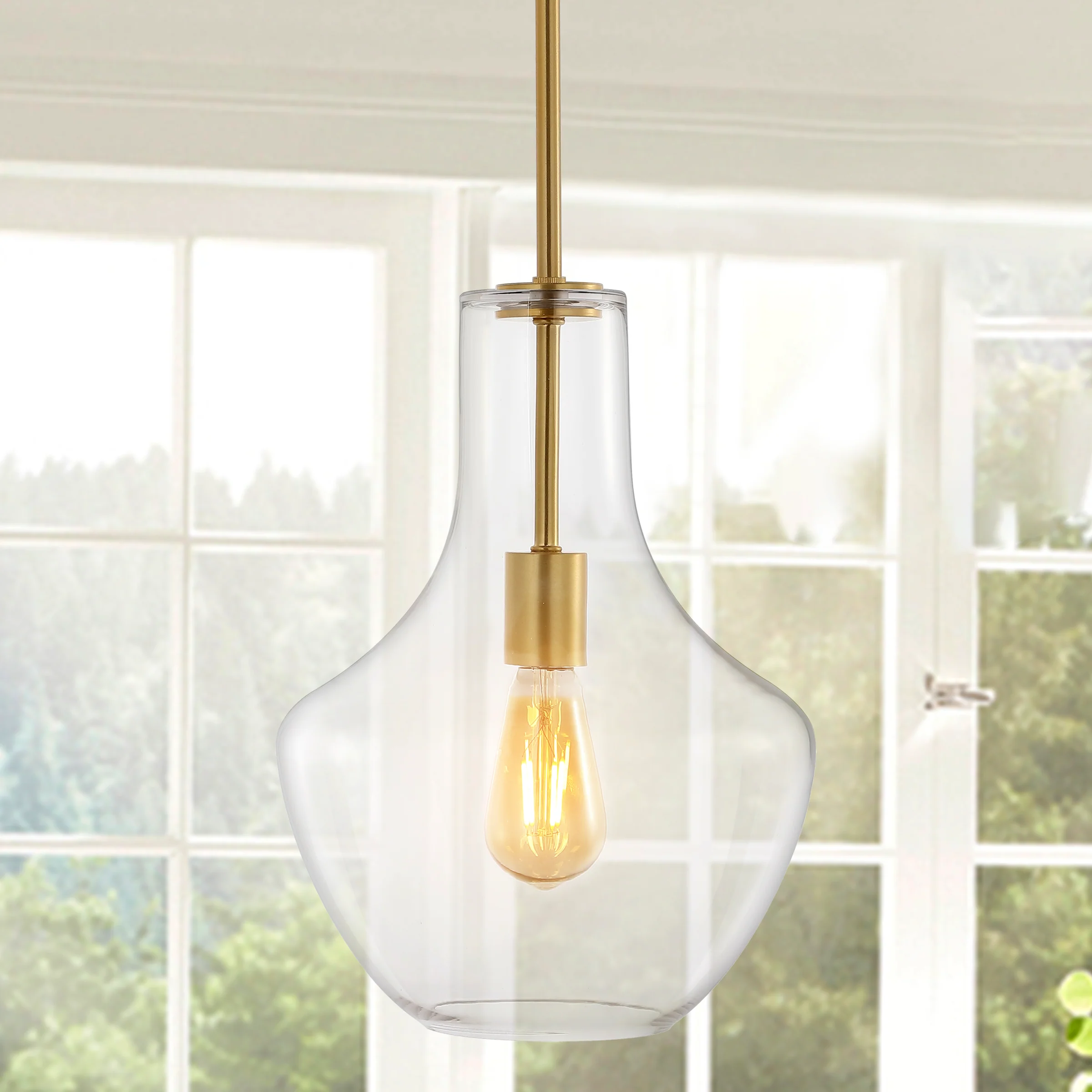 Watts 1-Light Mid-Century Modern Iron/Glass LED Pendant - Image 4
