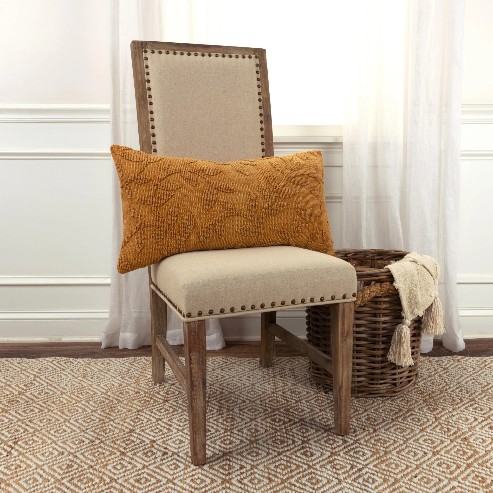 Woven Cotton Botanical Decorative Throw Pillow - Image 4