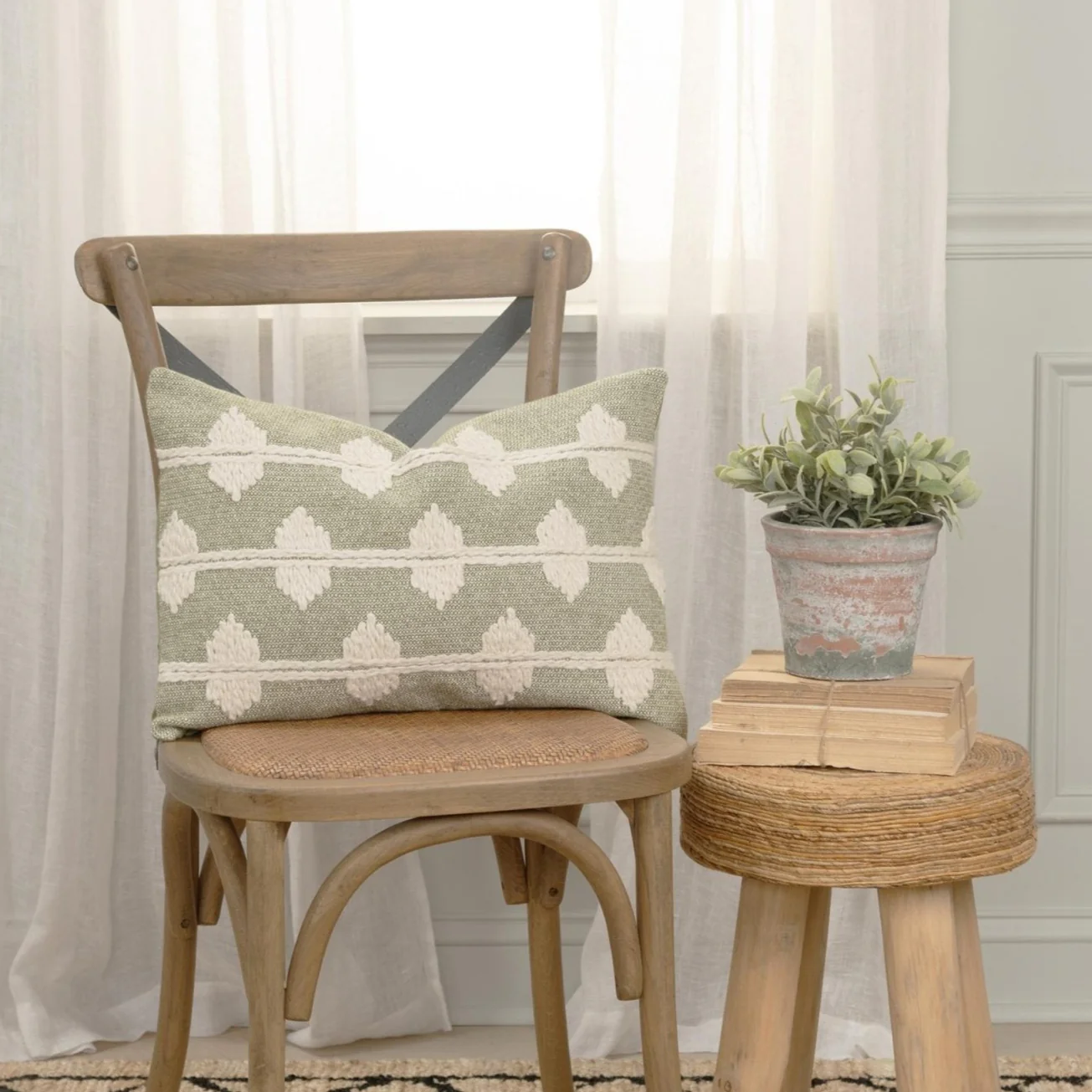 Woven Cotton Diamond Decorative Throw Pillow - Image 6