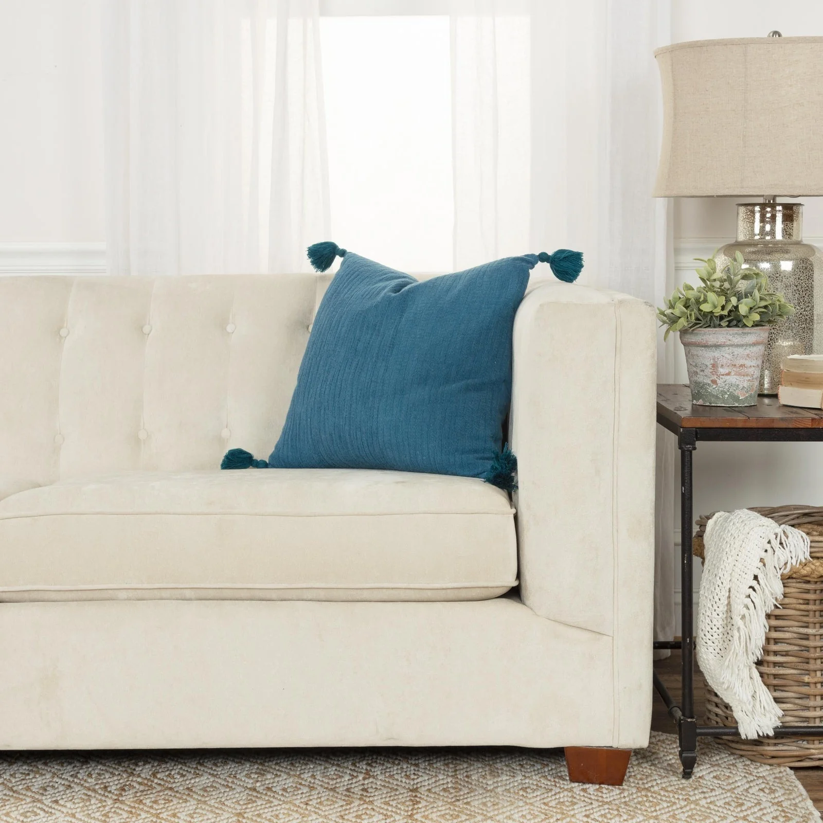 Woven Knife Edged Cotton Solid With Tonal Abstract Pattern Decorative Throw Pillow - Image 16