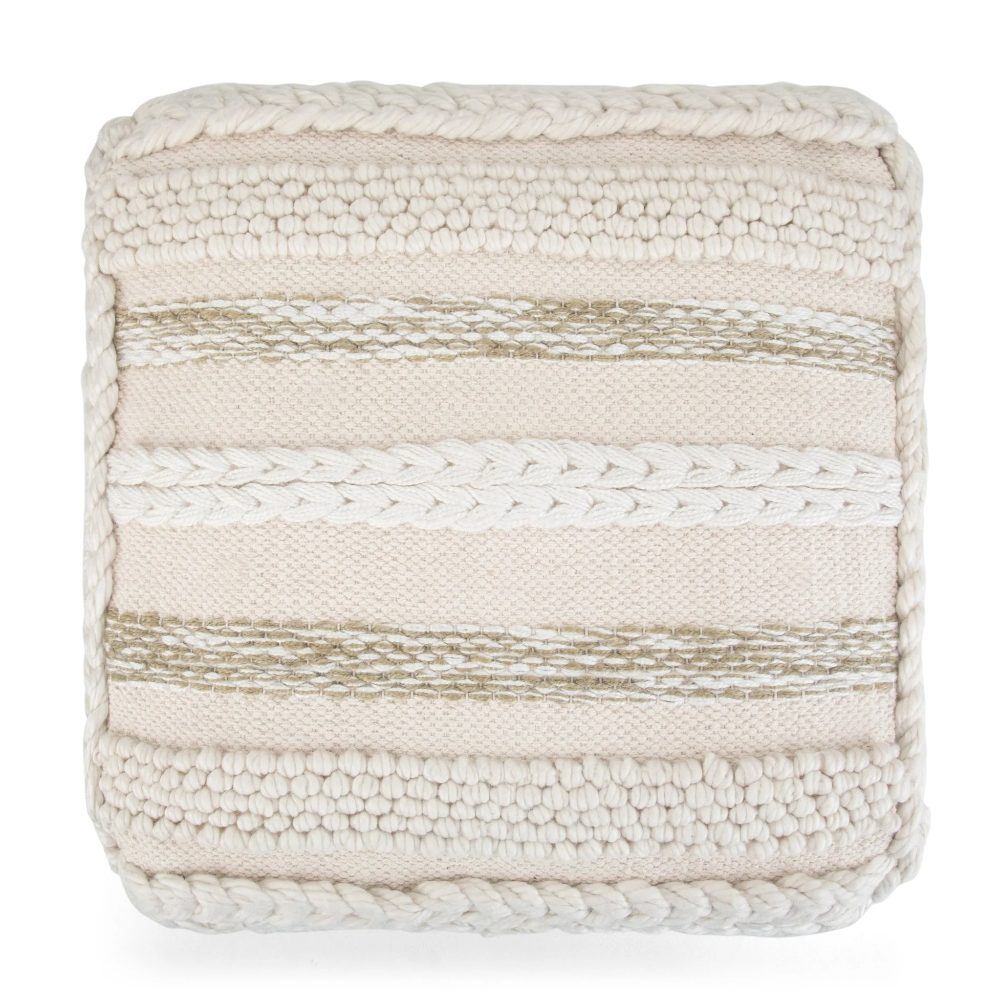 Zenarique Handcrafted Cotton Woven Pinstripe Pouf - Image 3