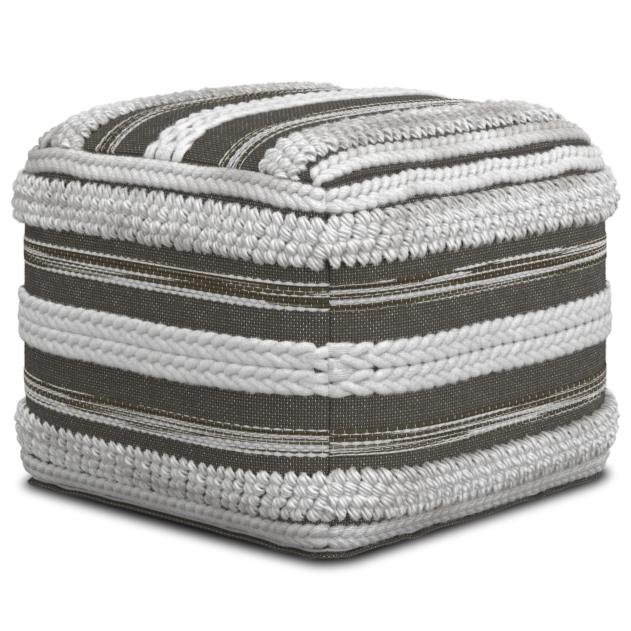 Zenarique Handcrafted Cotton Woven Pinstripe Pouf - Image 8