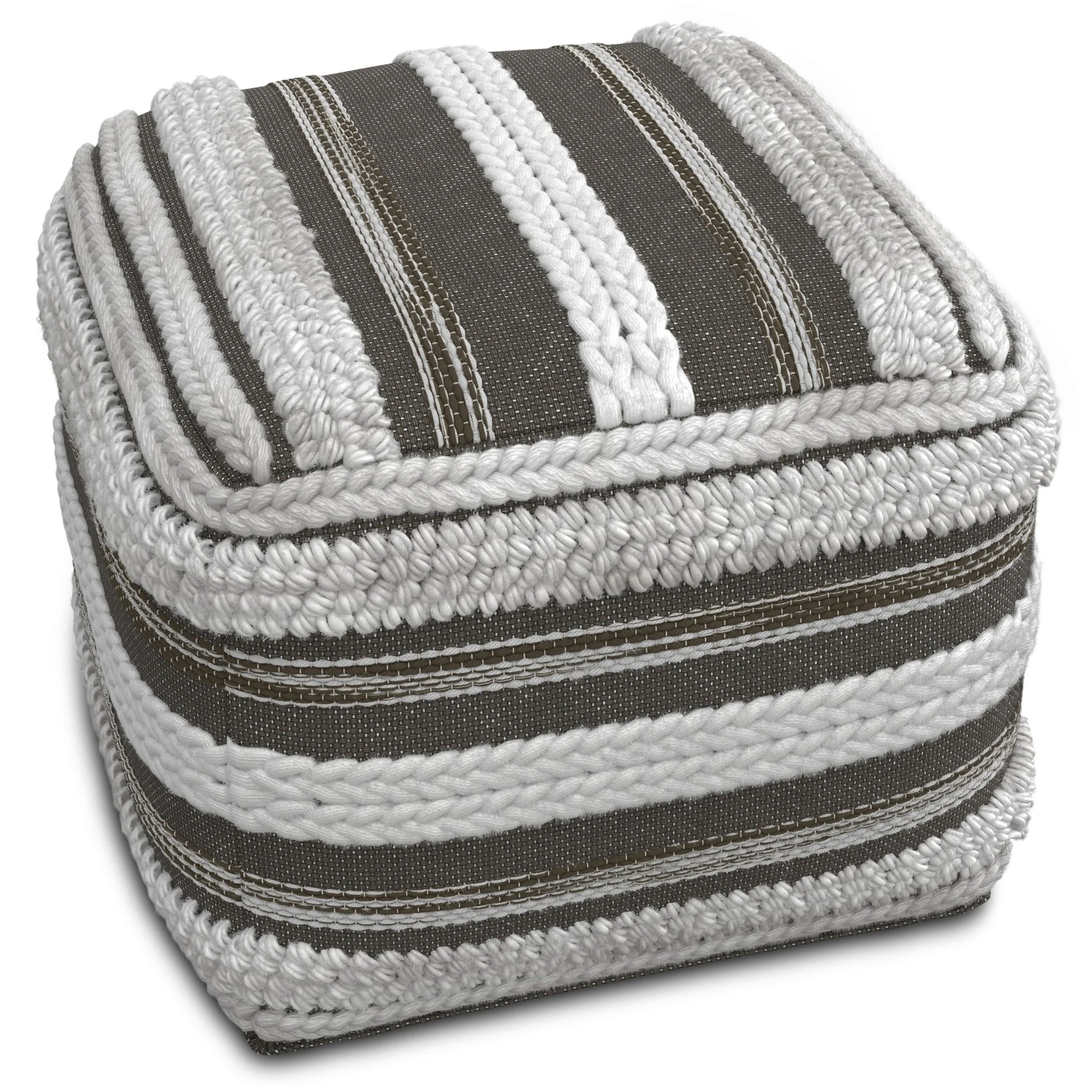 Zenarique Handcrafted Cotton Woven Pinstripe Pouf - Image 9